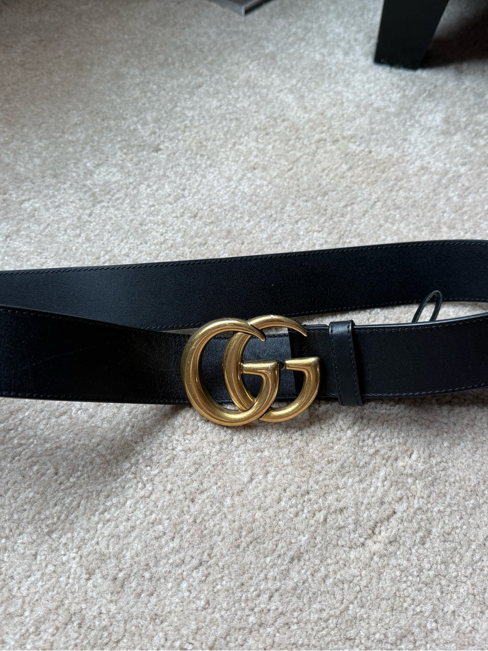 Gucci Black Leather Belt with Gold Double-G Buckle
